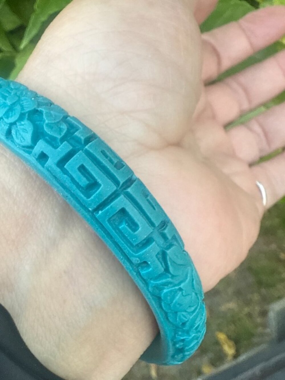 Vintage Chinese Carved Cinnabar Turquoise Colored Bangle M-L